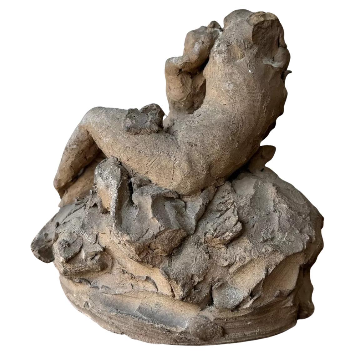 Studio plaster by Ch. Filleul – child embracing a nude woman, 20th century
