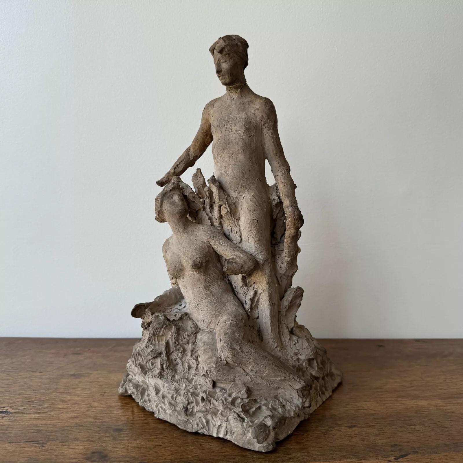 Studio plaster by Ch. Filleul – Classical-style couple, 20th century. Bon état - En vente à NANTES, FR