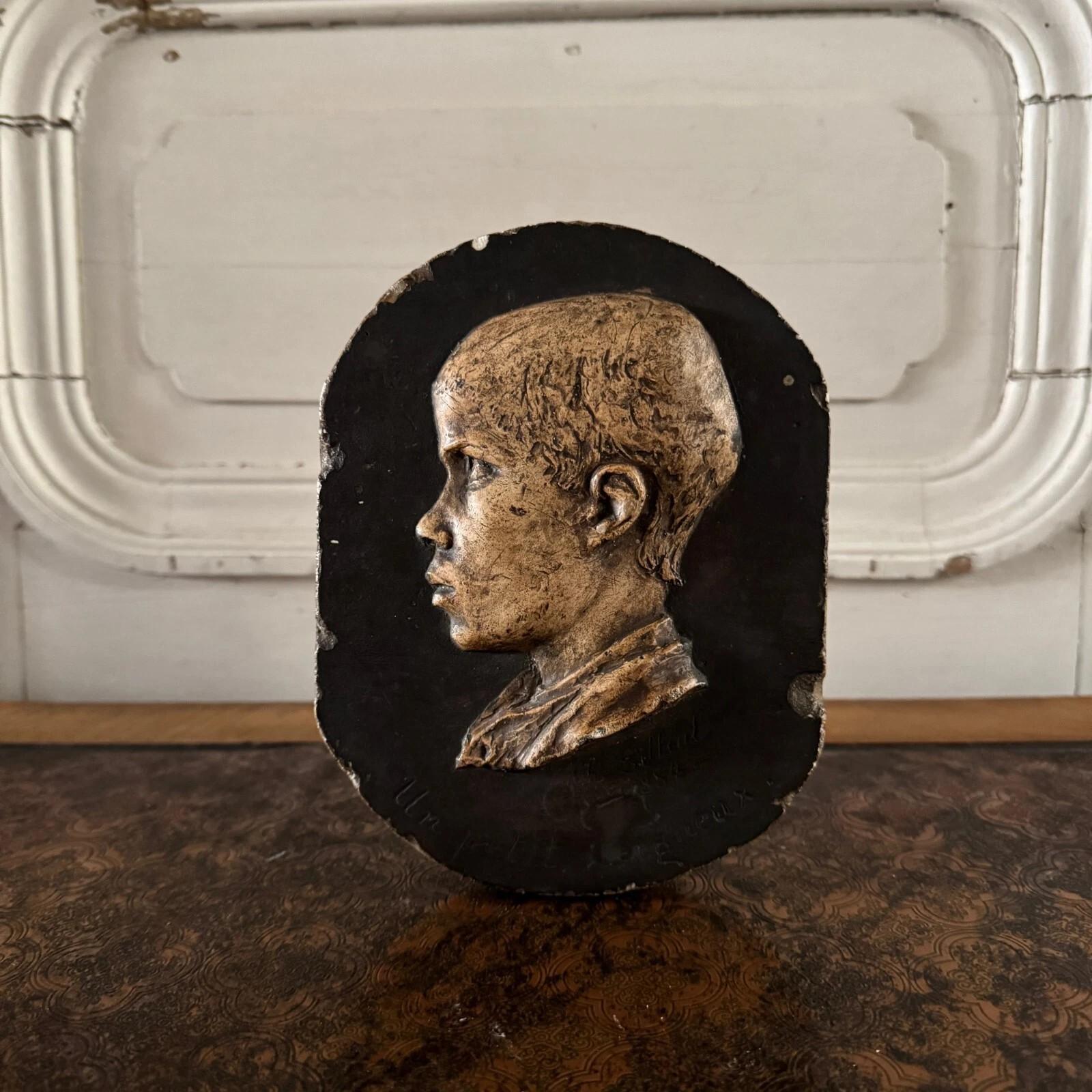 Neoclassical Studio plaster by Charles Filleul, child's profile, A Little Rascal. For Sale