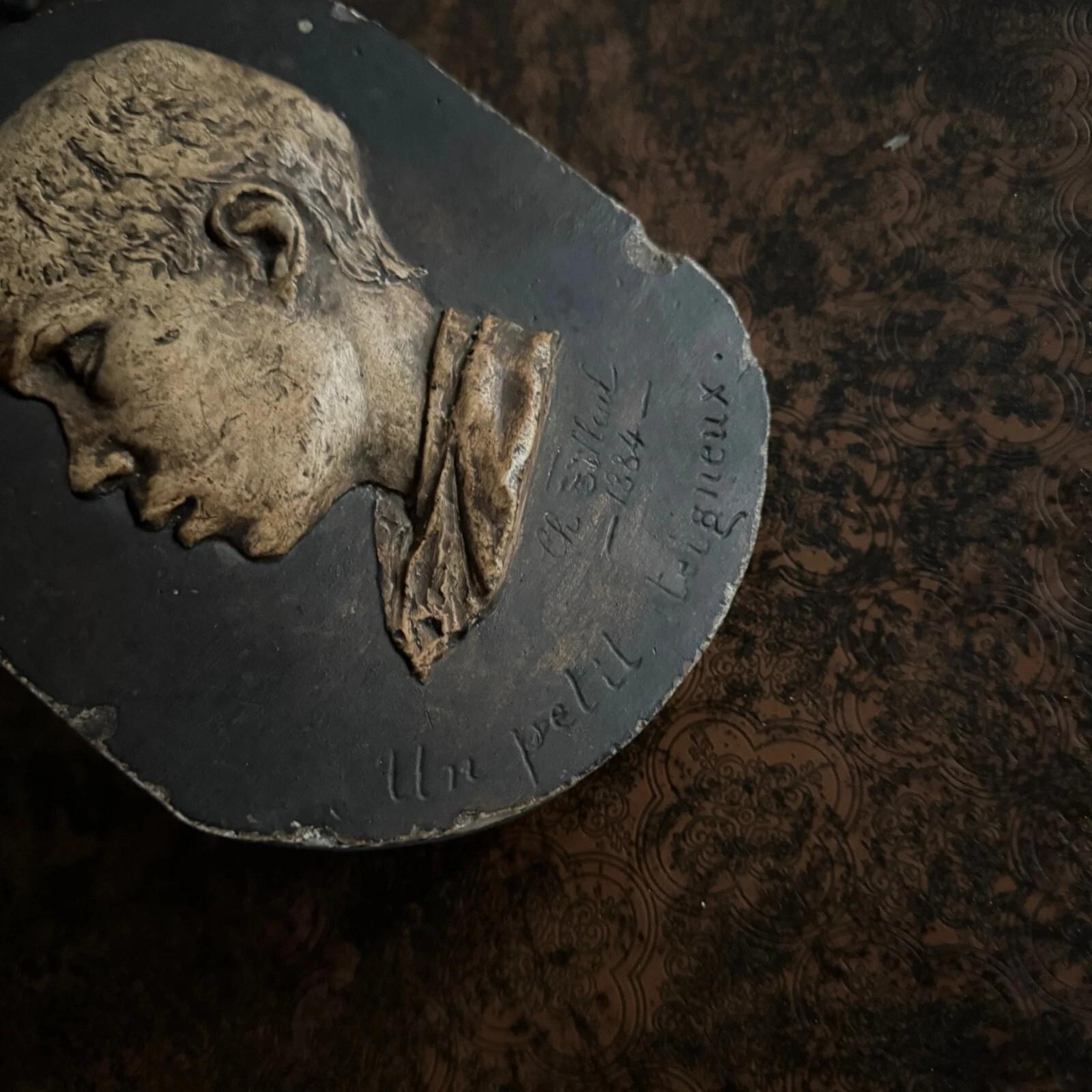 Hand-Carved Studio plaster by Charles Filleul, child's profile, A Little Rascal. For Sale