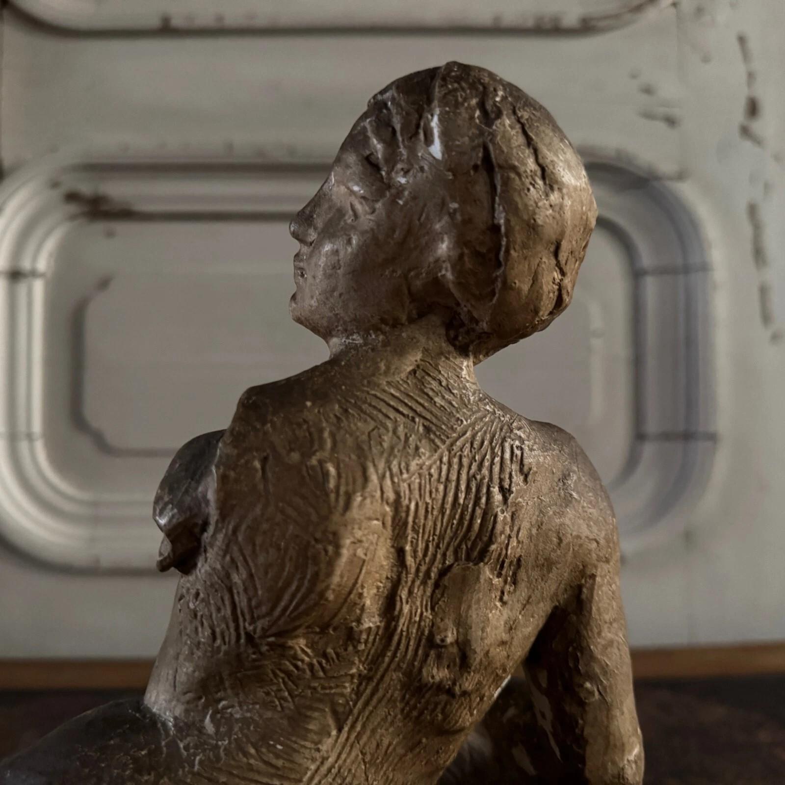 Plaster Studio plaster by Charles Filleul depicting a nude young woman seated on a rock. For Sale
