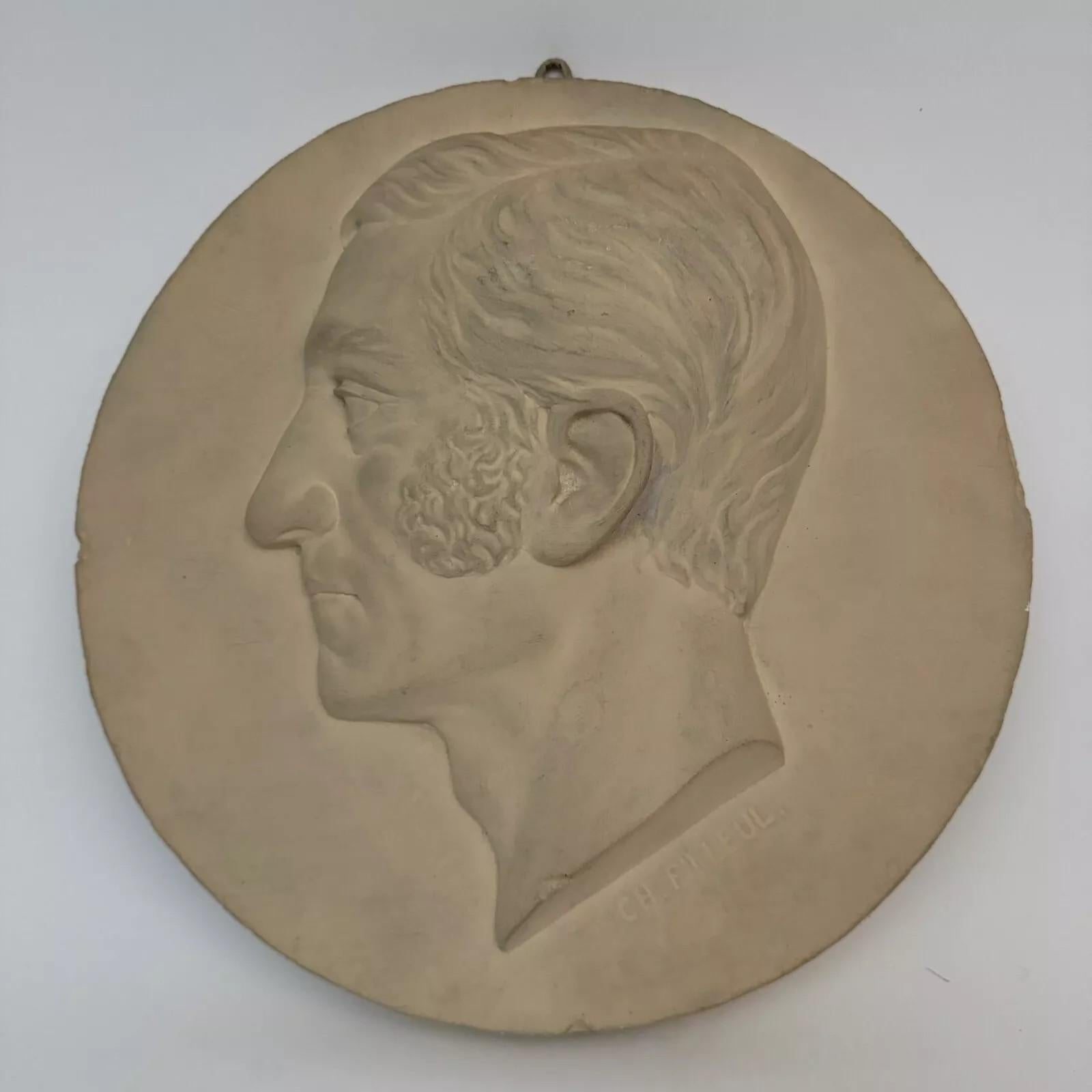 Studio plaster by Charles Filleul – Profile of a man with sideburns. en vente 3