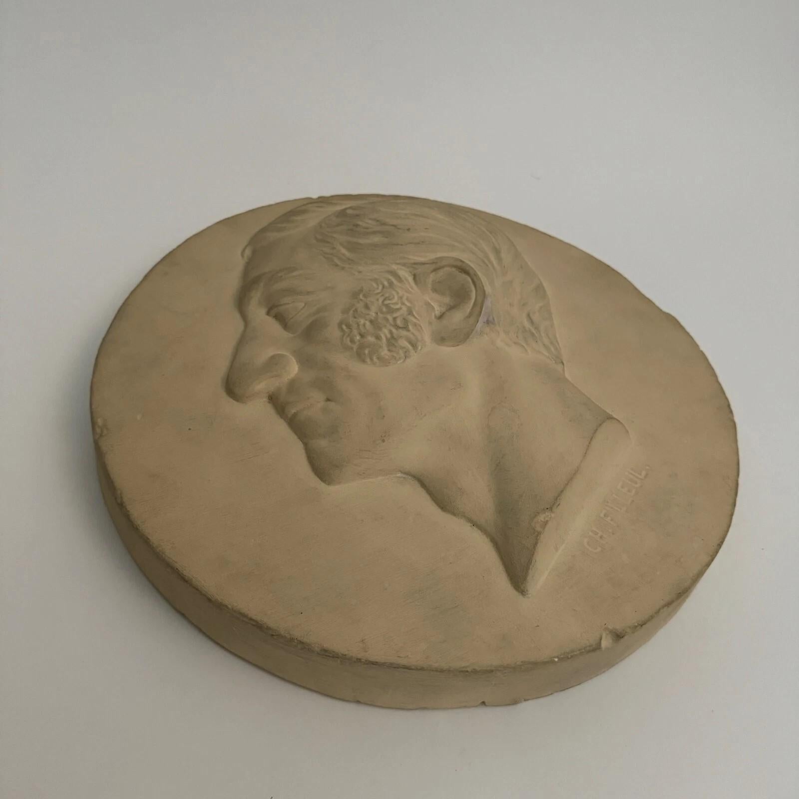 Studio plaster by Charles Filleul – Profile of a man with sideburns. en vente 1