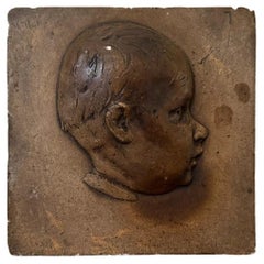 Studio Plaster Medallion by Ch. Filleul Head of a Young Child Early 20th Century