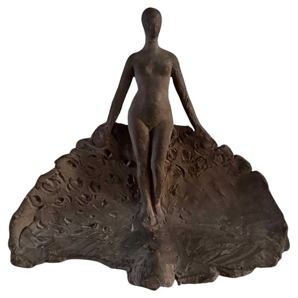 Studio plaster sculpture by Charles Filleul – nude woman in terracotta