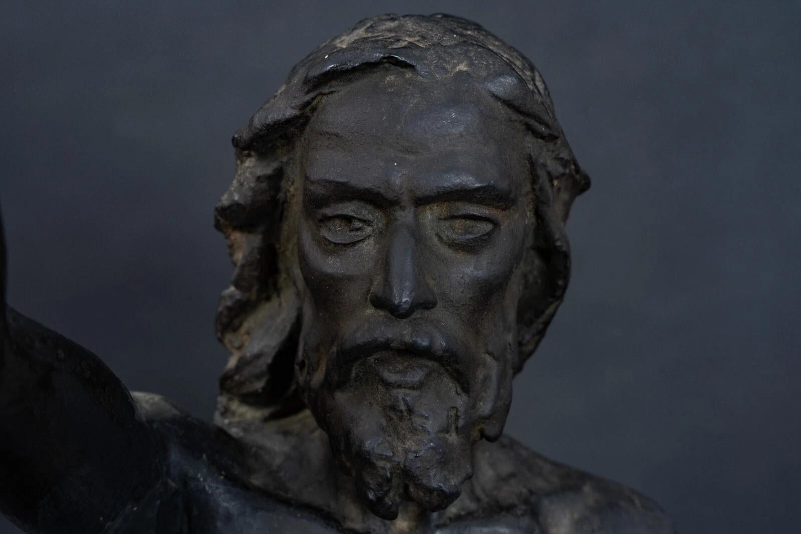 Studio plaster statue by Charles Filleul – Christ with raised arm, 20th century. For Sale 4