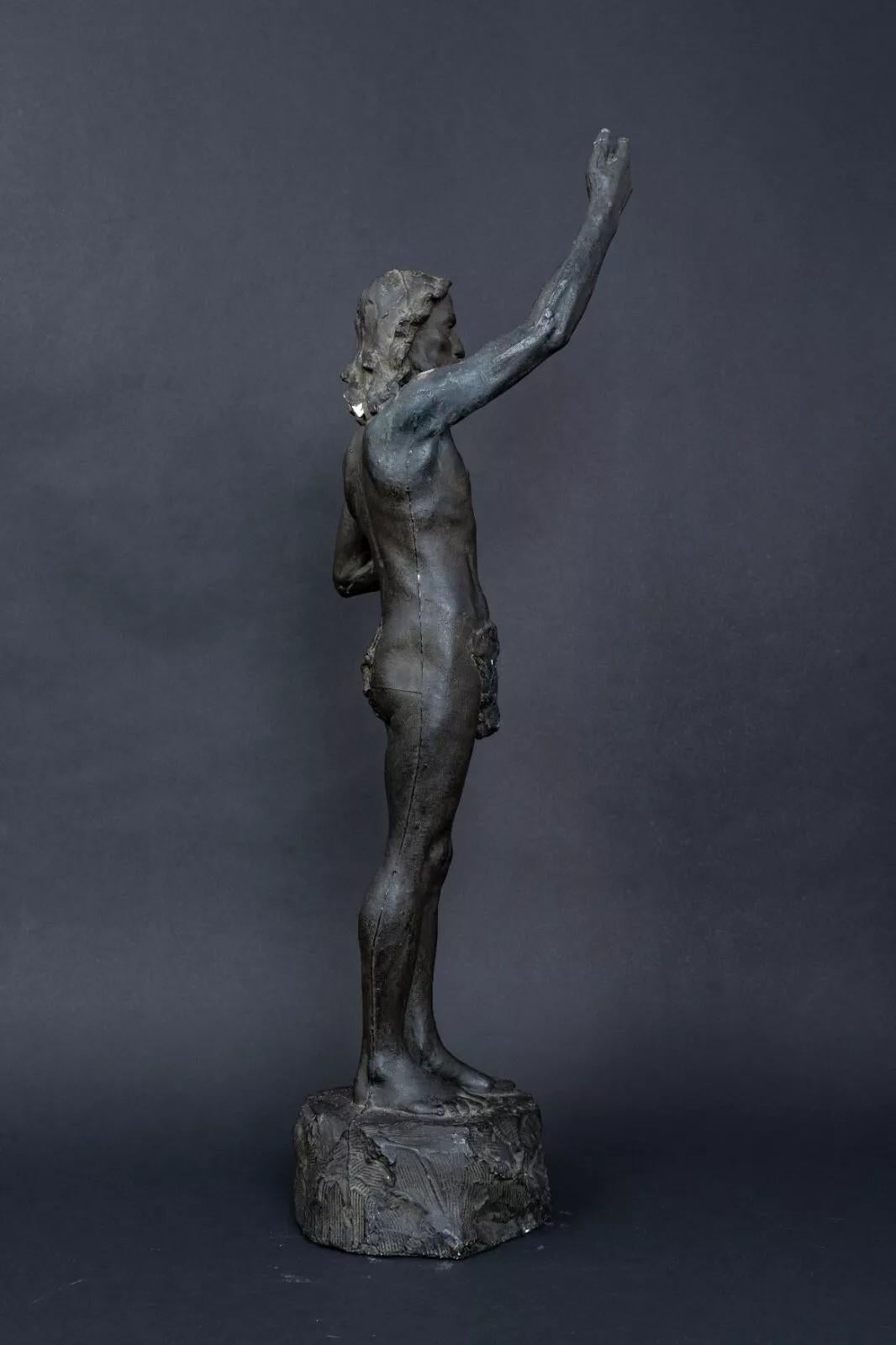 Hand-Carved Studio plaster statue by Charles Filleul – Christ with raised arm, 20th century. For Sale