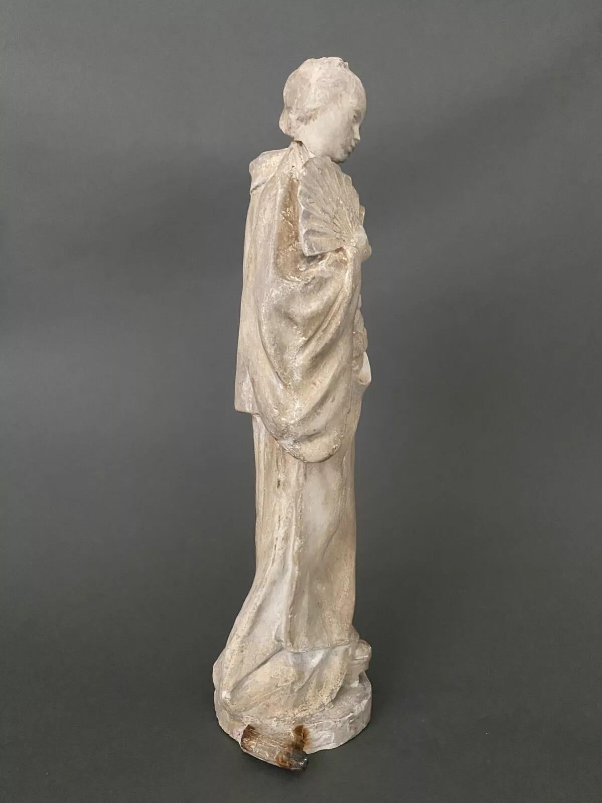 Neoclassical Studio plaster statue by Charles Filleul – Woman with a fan, 20th century. For Sale