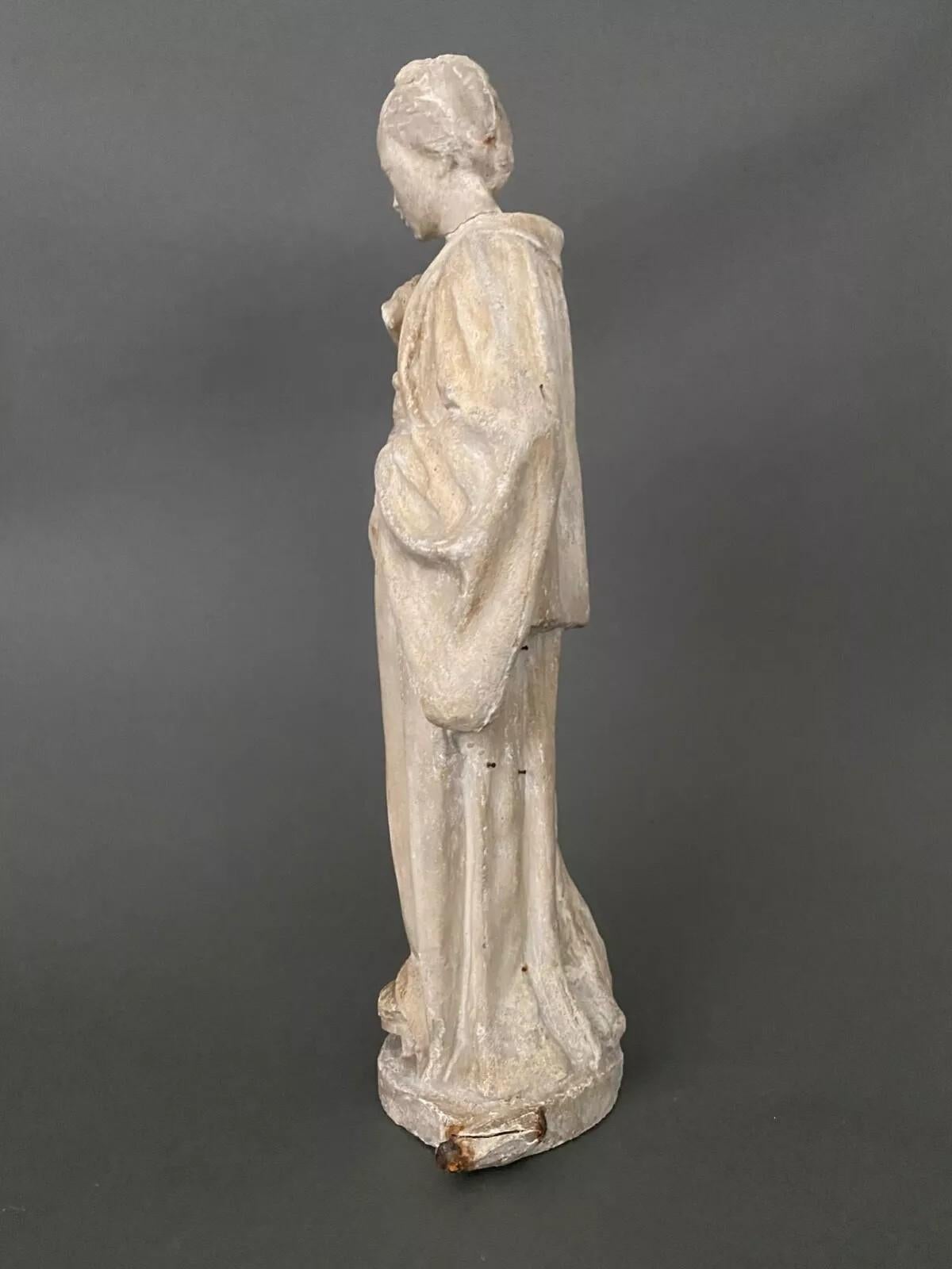Hand-Carved Studio plaster statue by Charles Filleul – Woman with a fan, 20th century. For Sale