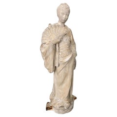 Studio plaster statue by Charles Filleul – Woman with a fan, 20th century.