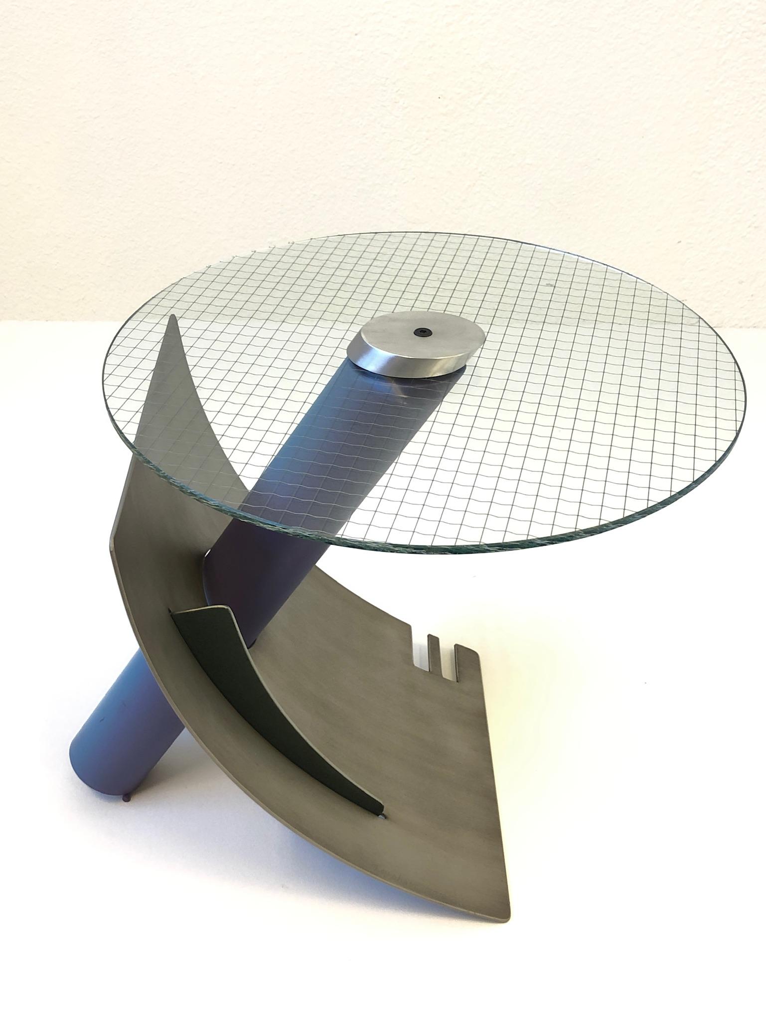 Late 20th Century Studio Postmodern Steel and Glass Side Table by Michael Graham