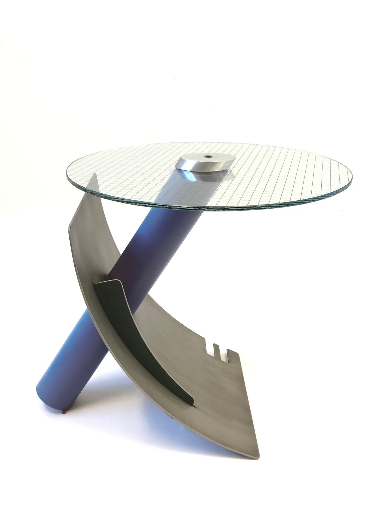 Post-Modern Studio Postmodern Steel and Glass Side Table by Michael Graham