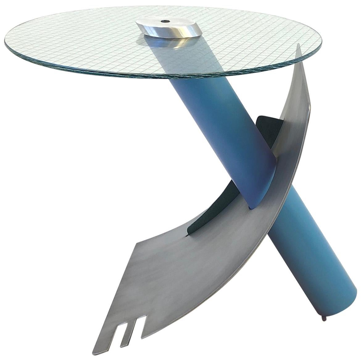 Studio Postmodern Steel and Glass Side Table by Michael Graham