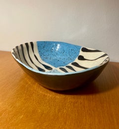 Studio Pottery Blue and Black Splatter Glazed Slab Bowl