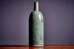 Mid-Century Modern Hand-Thrown Ceramic Bottle Vase with Celadon Glaze