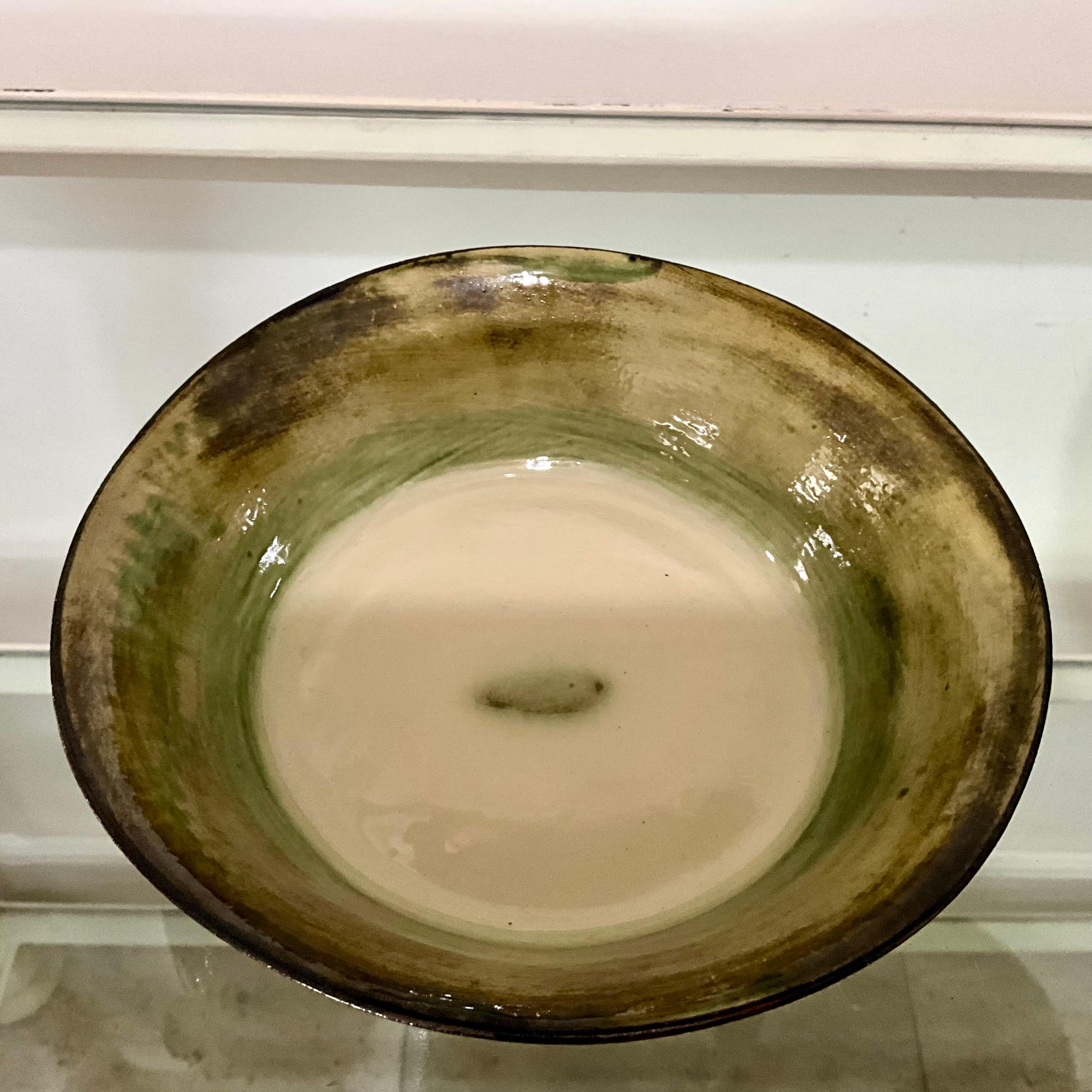 American Studio Pottery Bowl with Earth-Tone Glaze, Illegible Signature, 8” x 2” For Sale