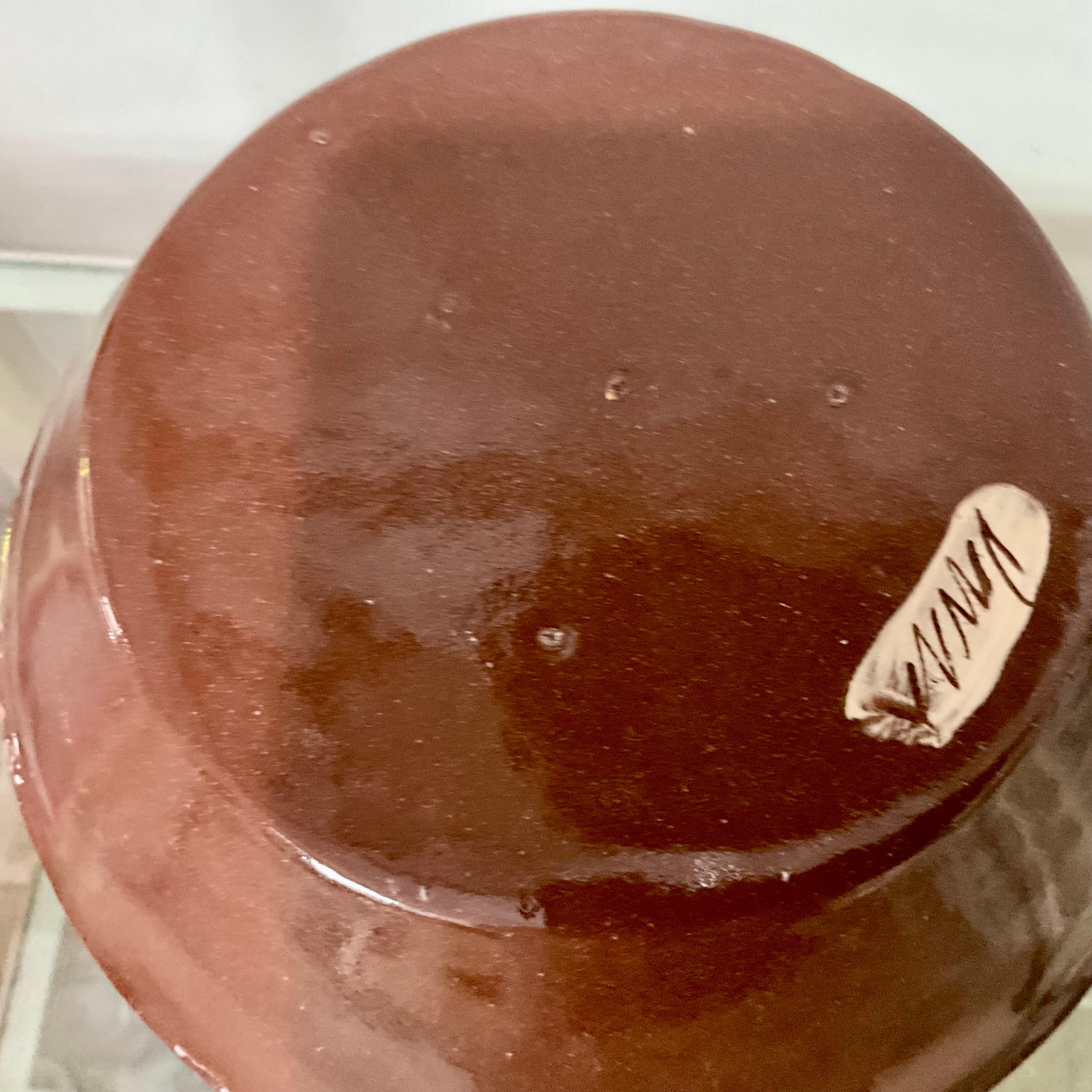 Hand-Crafted Studio Pottery Bowl with Earth-Tone Glaze, Illegible Signature, 8” x 2” For Sale