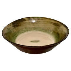 Studio Pottery Bowl with Earth-Tone Glaze, Illegible Signature, 8” x 2”