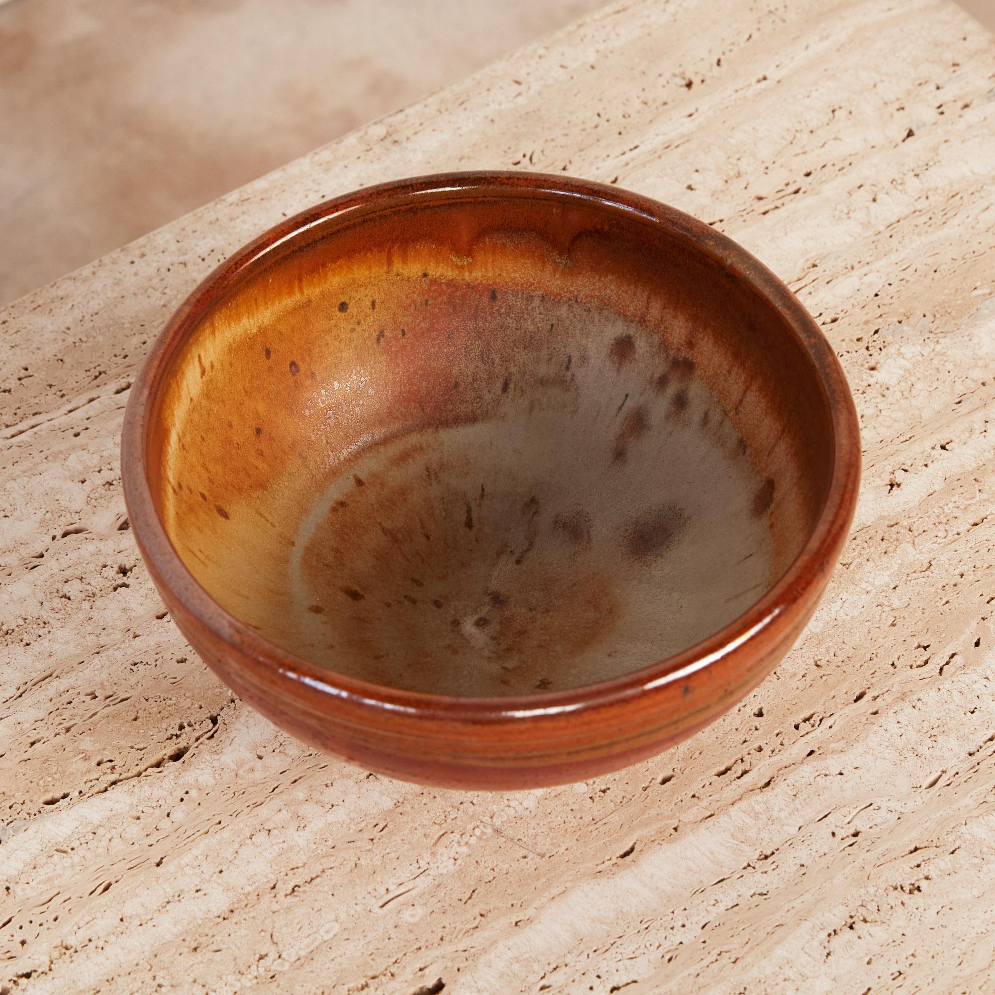 Modern Studio Pottery Bowl with Red Glaze and Small Foot