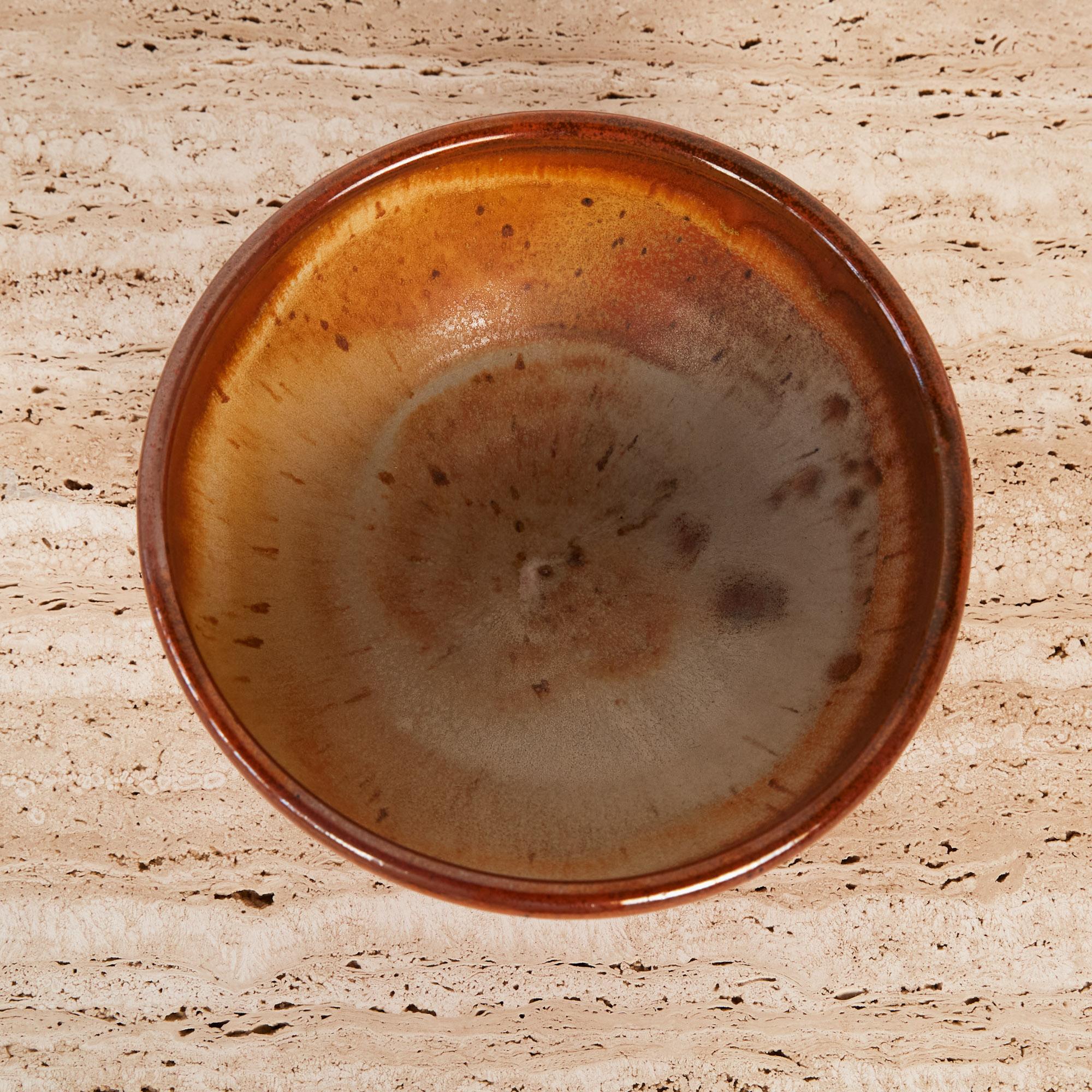 American Studio Pottery Bowl with Red Glaze and Small Foot