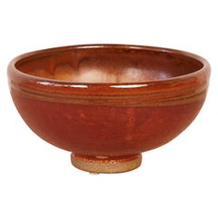 Studio Pottery Bowl with Red Glaze and Small Foot