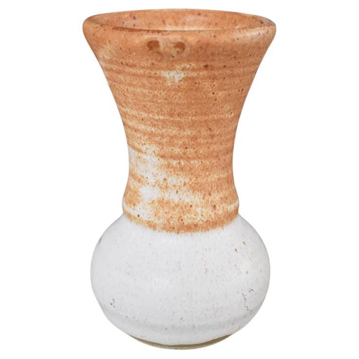 Americana Studio Pottery Ceramic Bud Vase in White and Orange Brown, Signed