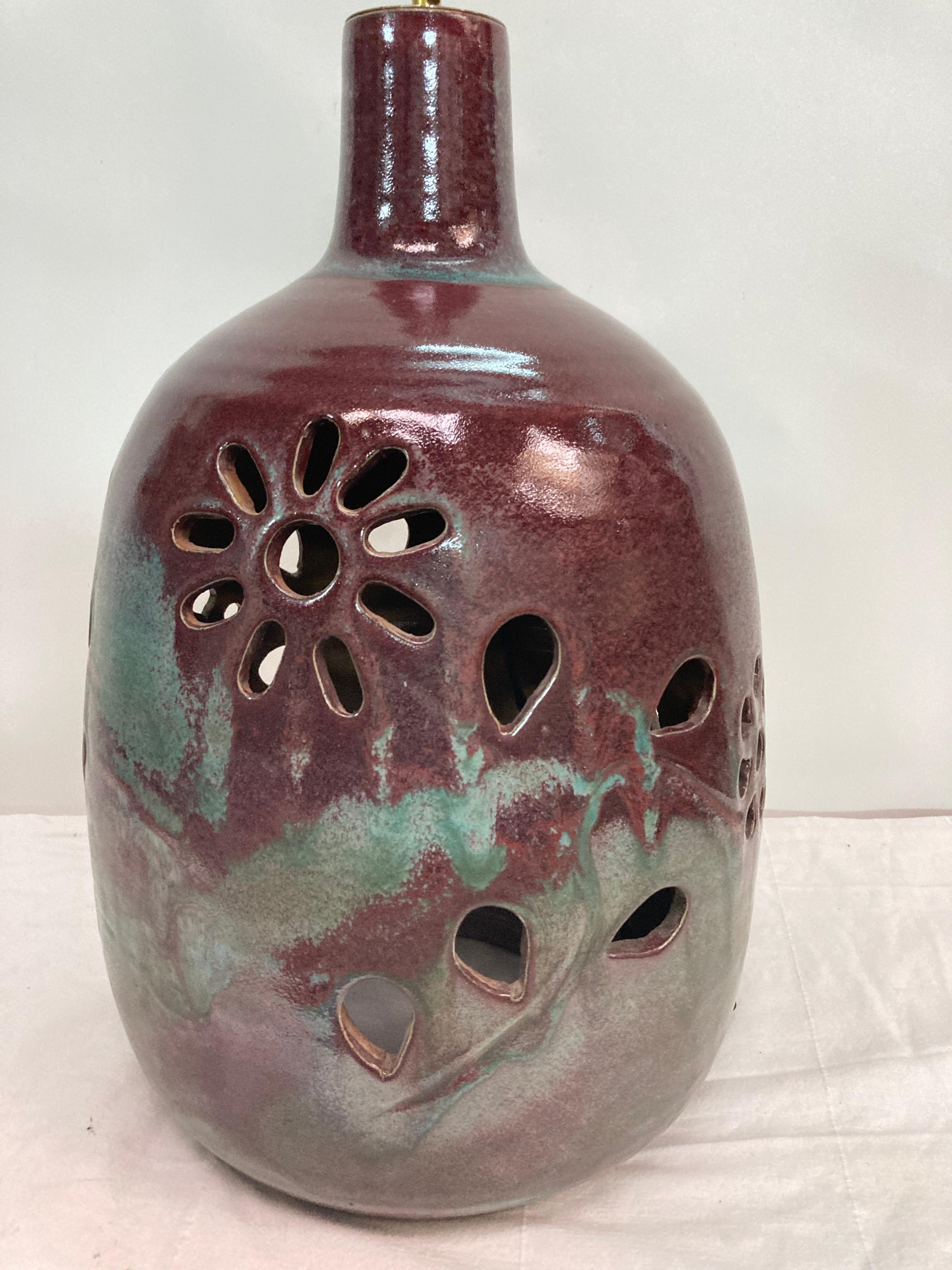 Studio pottery ceramic lamp In Good Condition For Sale In Bois-Colombes, FR