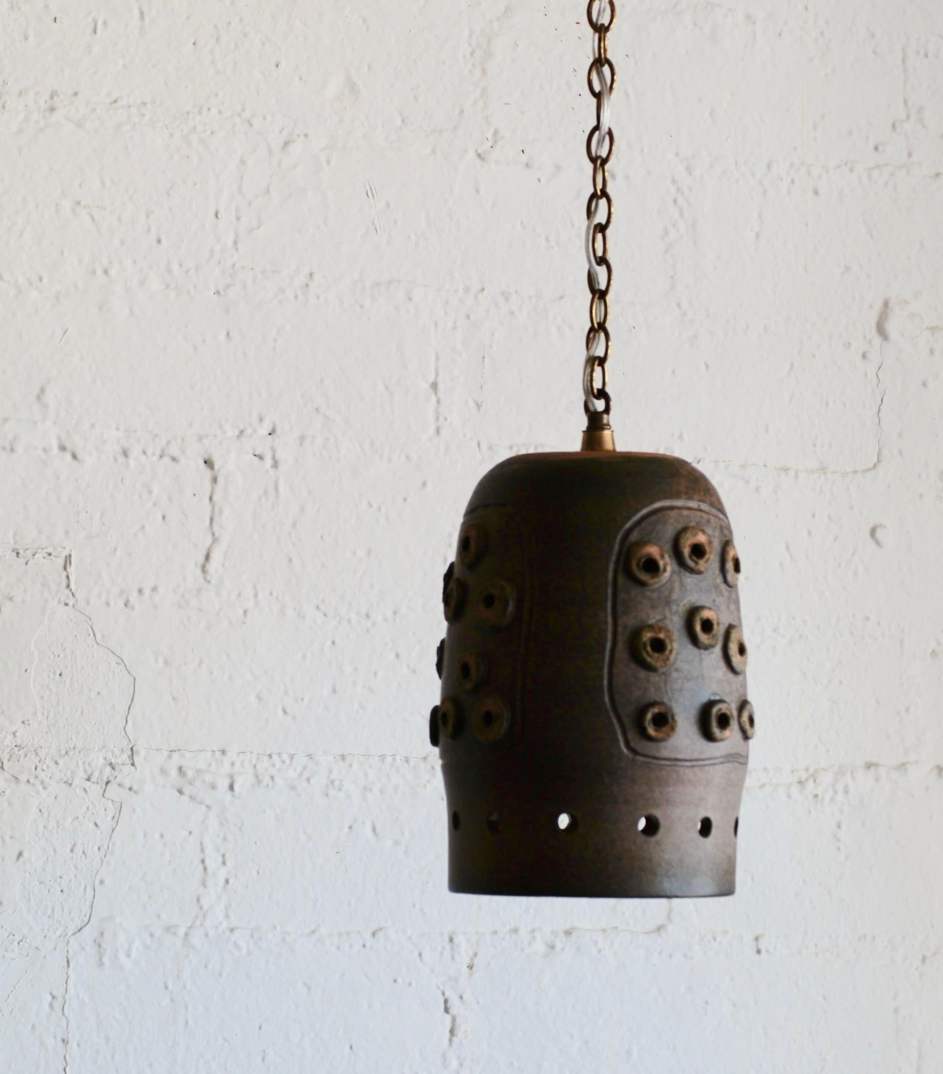 Studio Pottery Ceramic Pendant Light In Good Condition For Sale In Palm Springs, CA