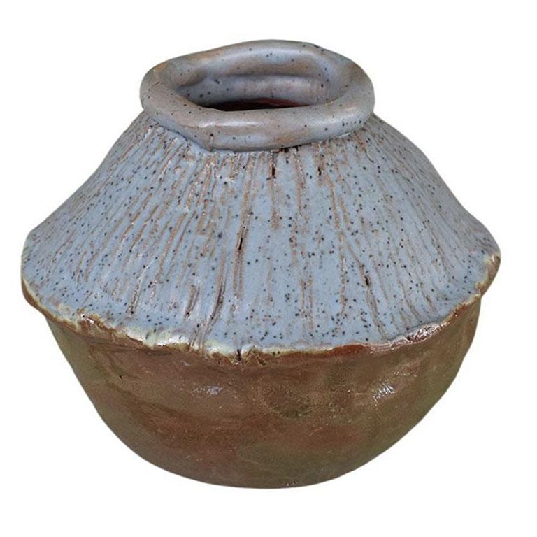 American Studio Pottery Ceramic Vase or Ink Pot in Lavender and Brown For Sale