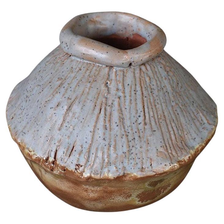 Studio Pottery Ceramic Vase or Ink Pot in Lavender and Brown For Sale