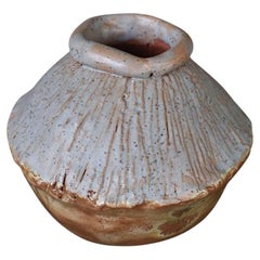 Used Studio Pottery Ceramic Vase or Ink Pot in Lavender and Brown