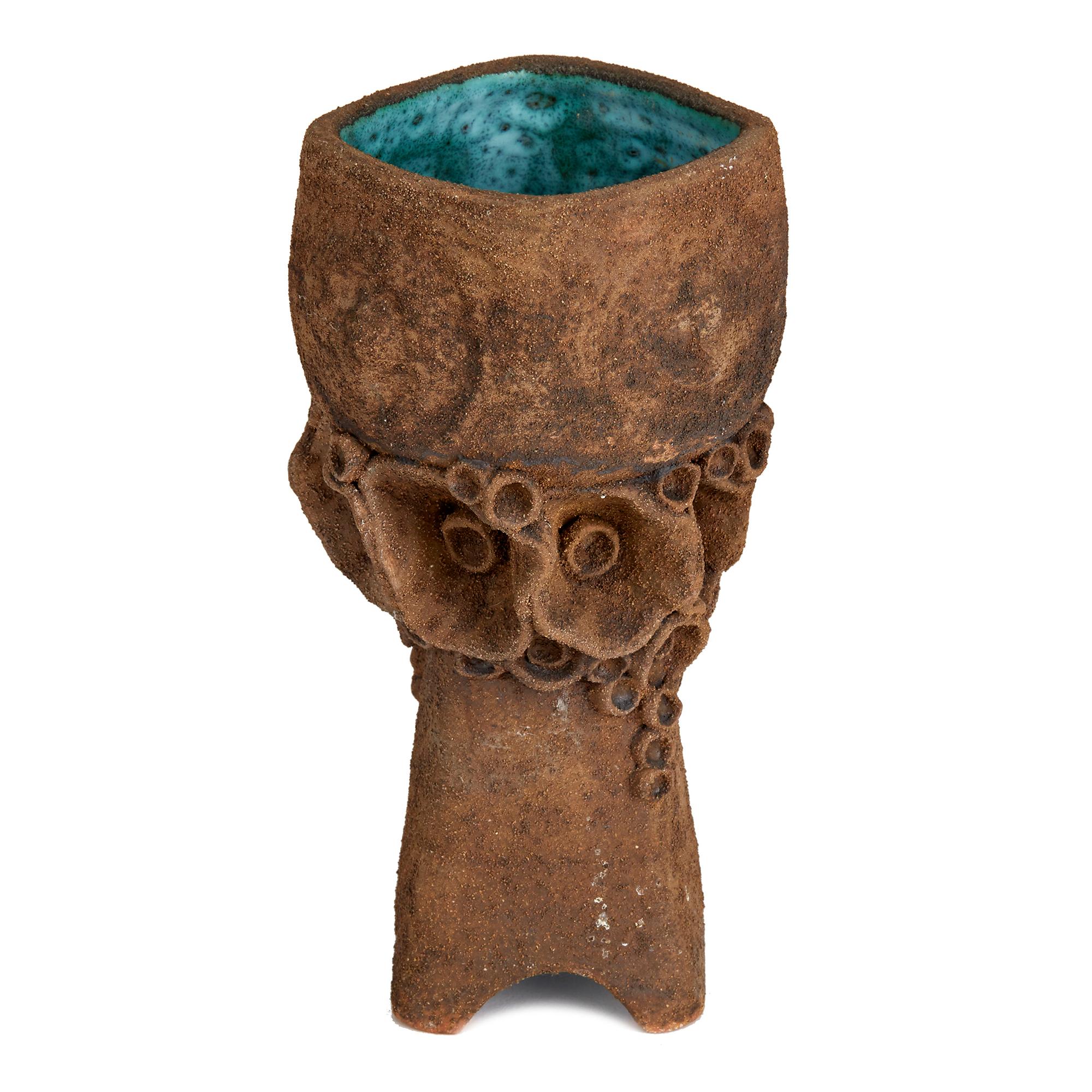 Glazed Studio Pottery Chalice Shape Turquoise Vessel Clive Brooker