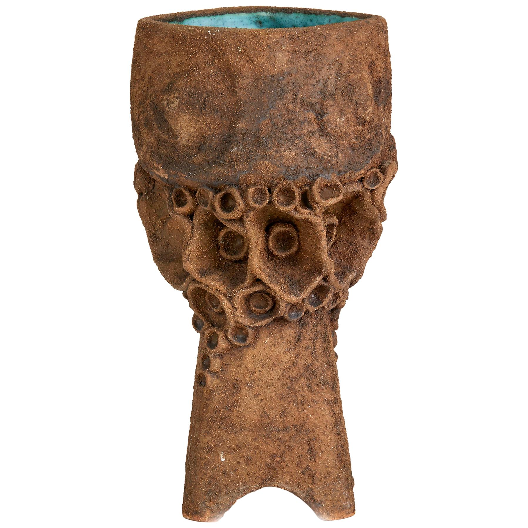 Studio Pottery Chalice Shape Turquoise Vessel Clive Brooker