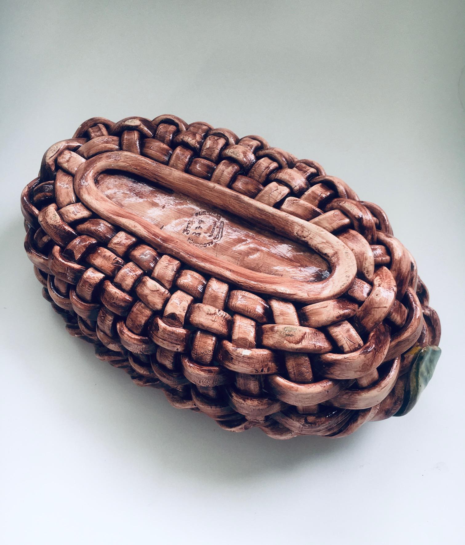 Ceramic Studio Pottery Citrus Fruit Basket by J. Santos for Alcobaca, Portugal 1950's