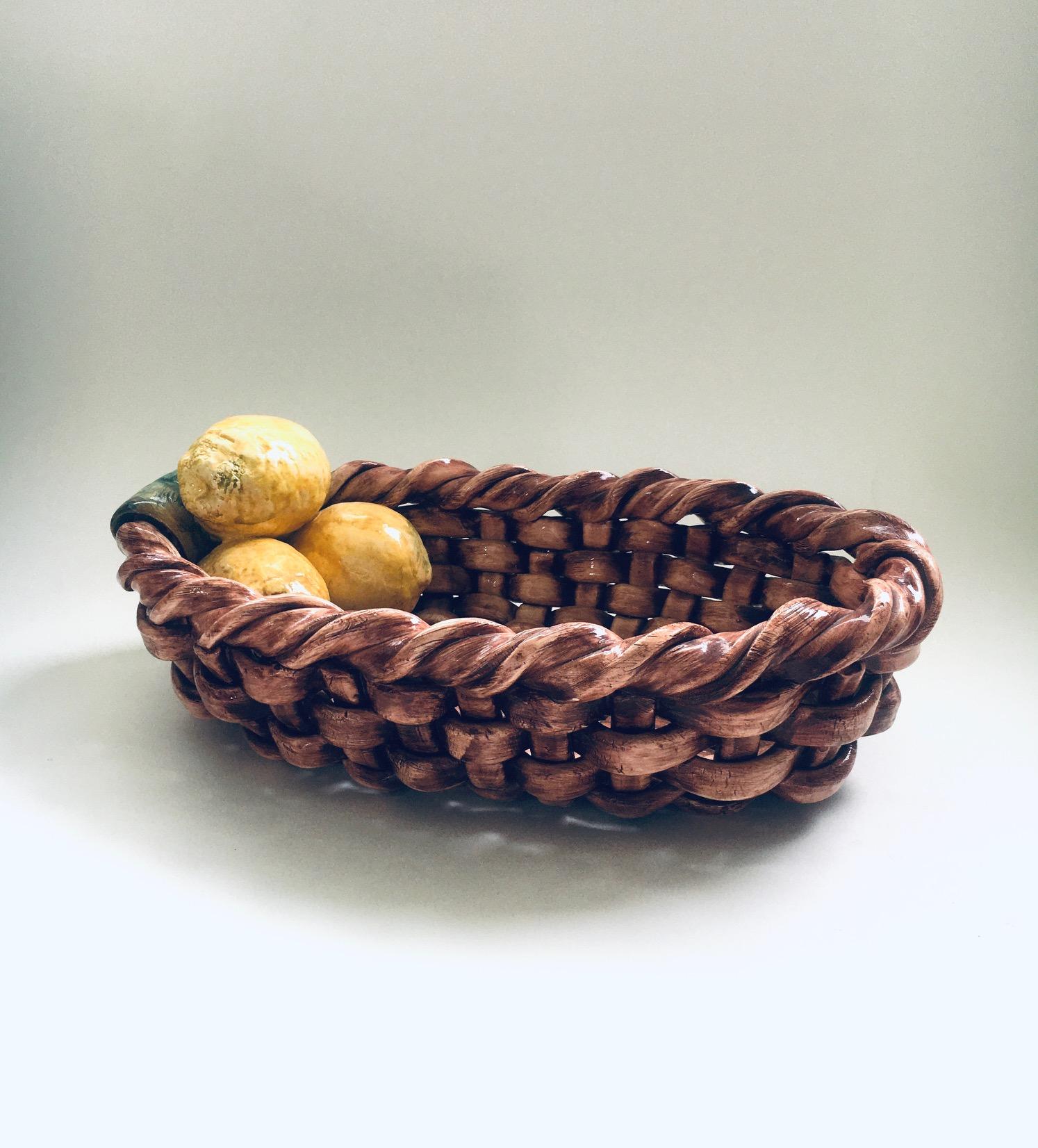 Other Studio Pottery Citrus Fruit Basket by J. Santos for Alcobaca, Portugal 1950's For Sale