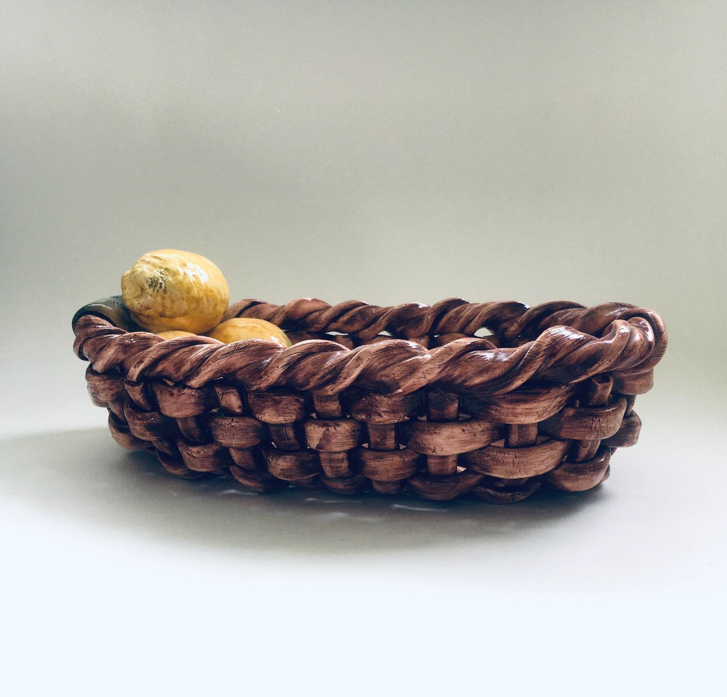 Portuguese Studio Pottery Citrus Fruit Basket by J. Santos for Alcobaca, Portugal 1950's For Sale