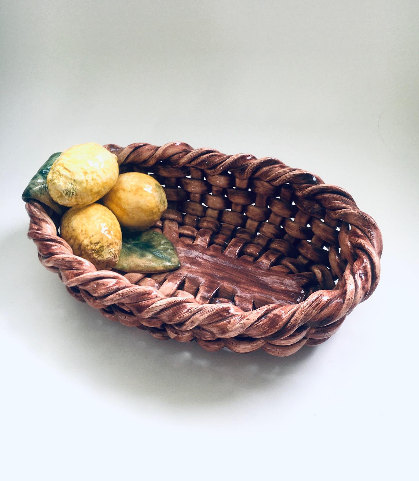 Studio Pottery Citrus Fruit Basket by J. Santos for Alcobaca, Portugal 1950's In Good Condition For Sale In Oud-Turnhout, VAN