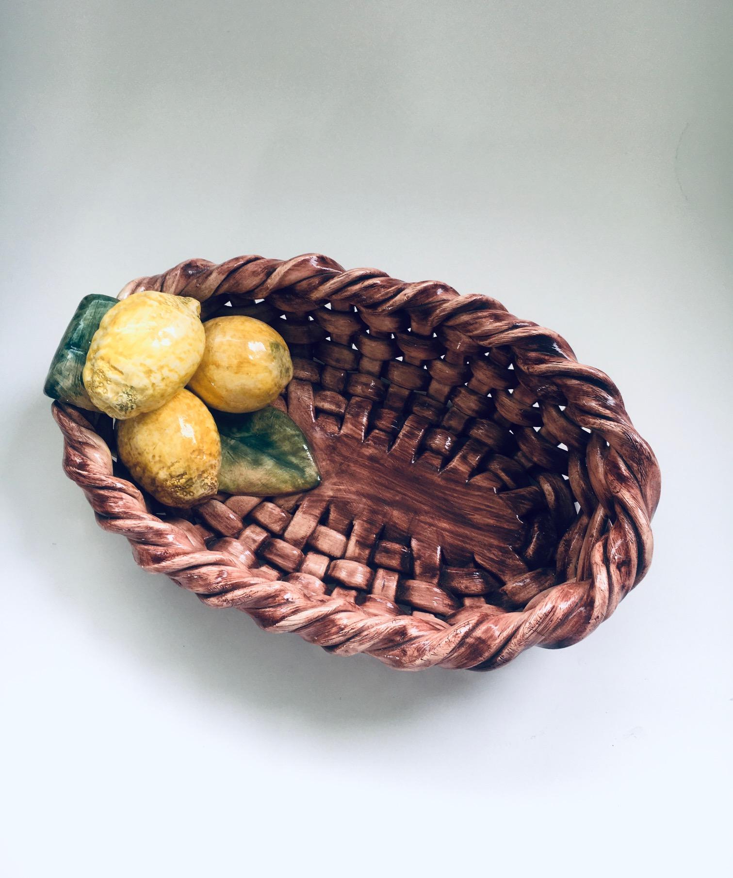 Mid-20th Century Studio Pottery Citrus Fruit Basket by J. Santos for Alcobaca, Portugal 1950's For Sale