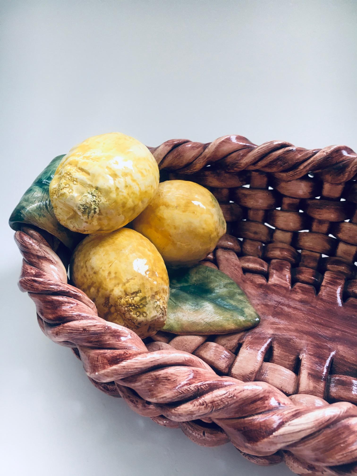 Ceramic Studio Pottery Citrus Fruit Basket by J. Santos for Alcobaca, Portugal 1950's For Sale