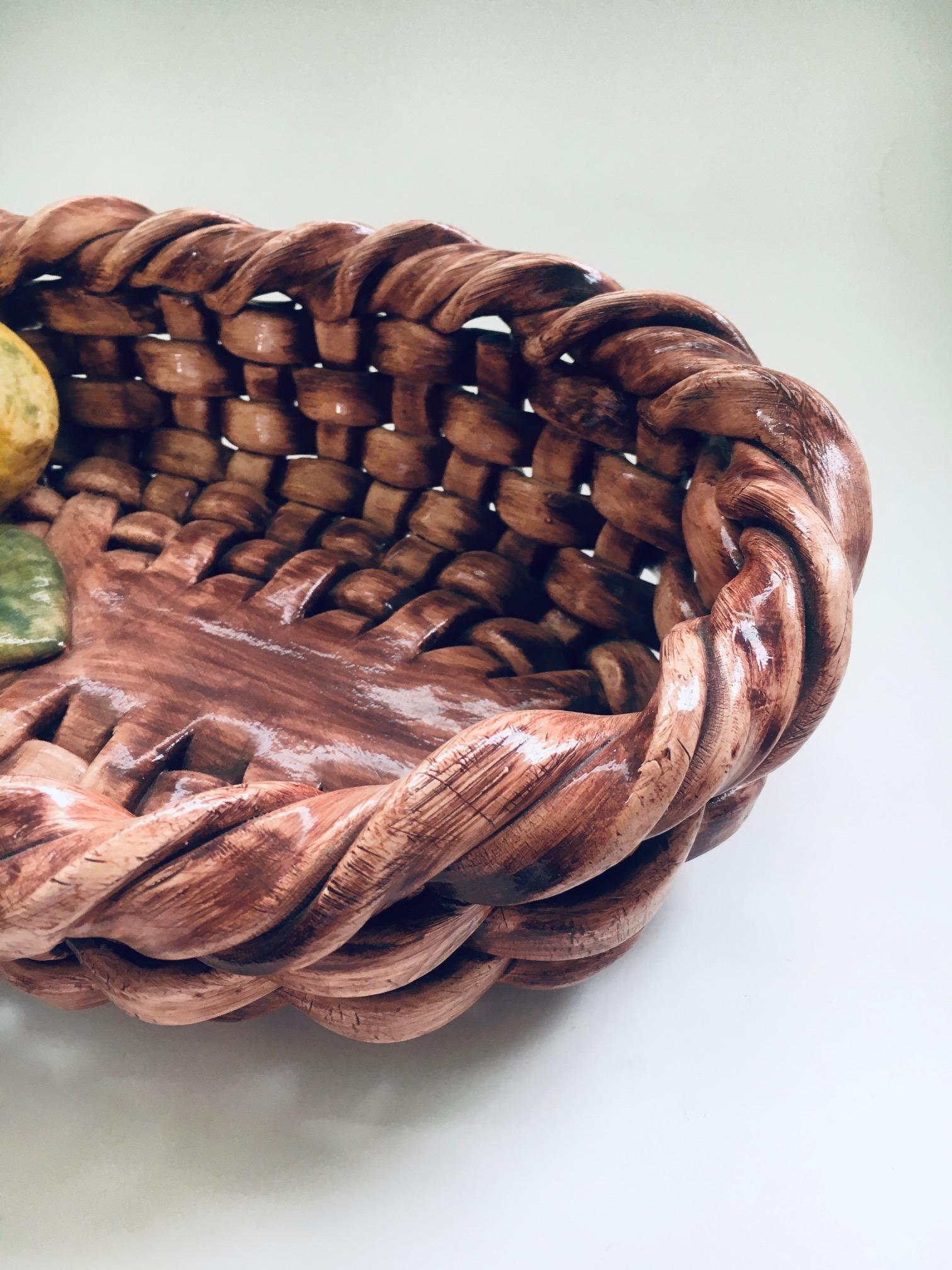 Studio Pottery Citrus Fruit Basket by J. Santos for Alcobaca, Portugal 1950's In Good Condition In Oud-Turnhout, VAN