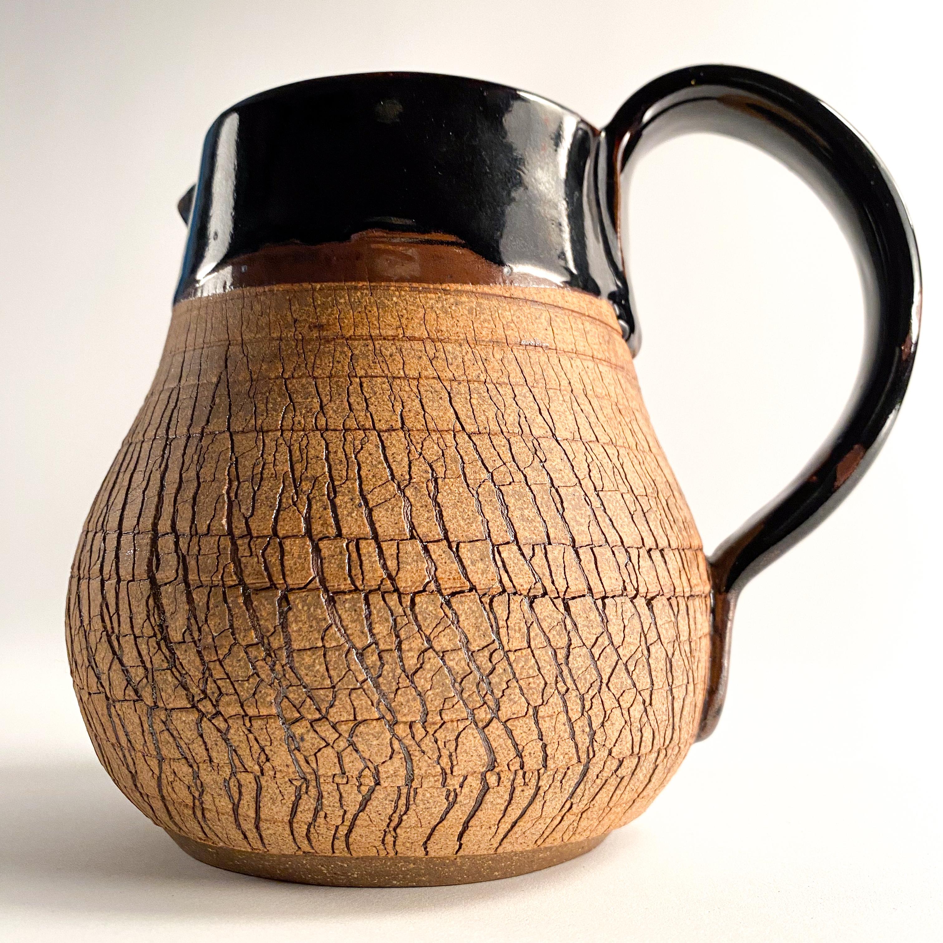 Contemporary studio pottery cracked glaze pitcher For Sale