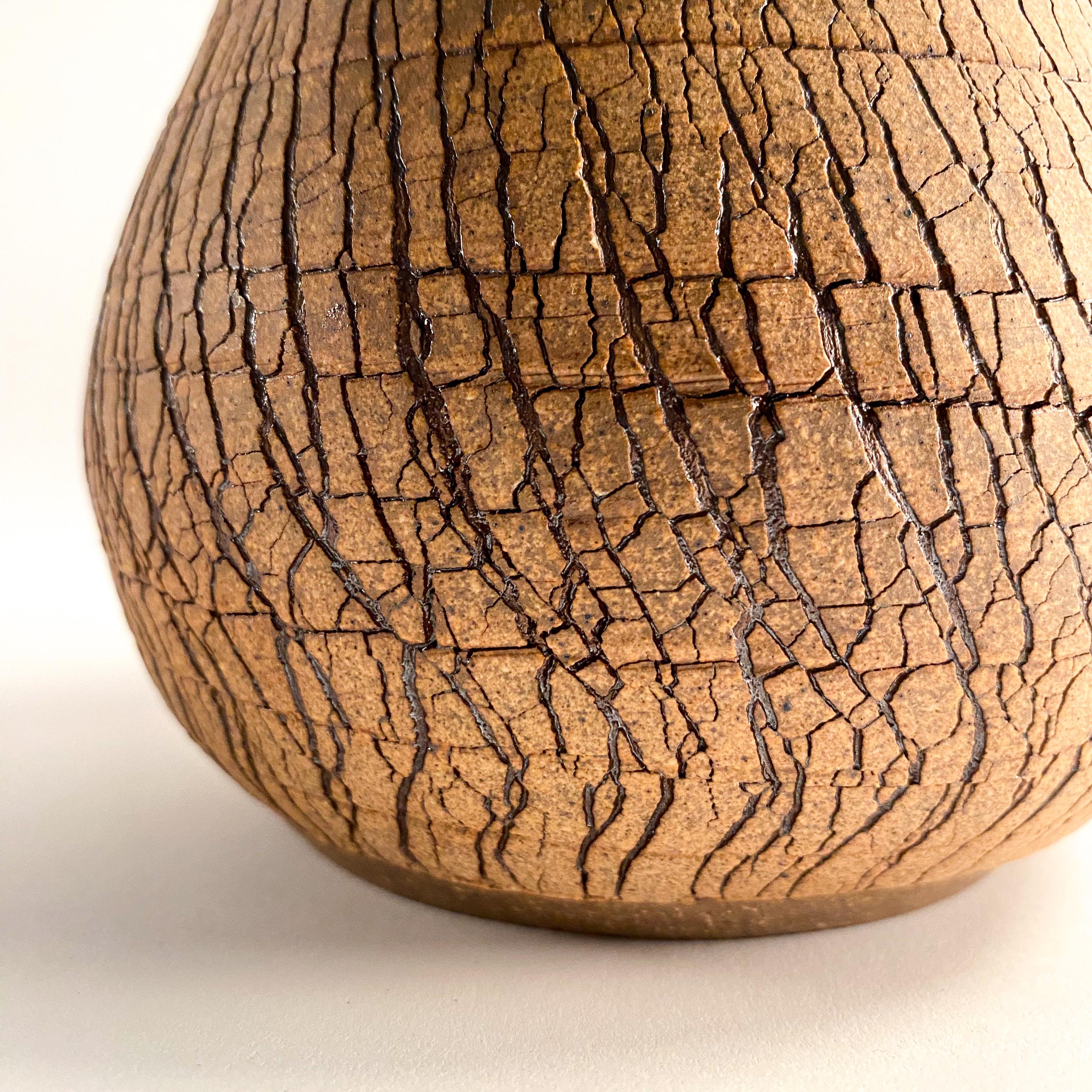 Ceramic studio pottery cracked glaze pitcher For Sale