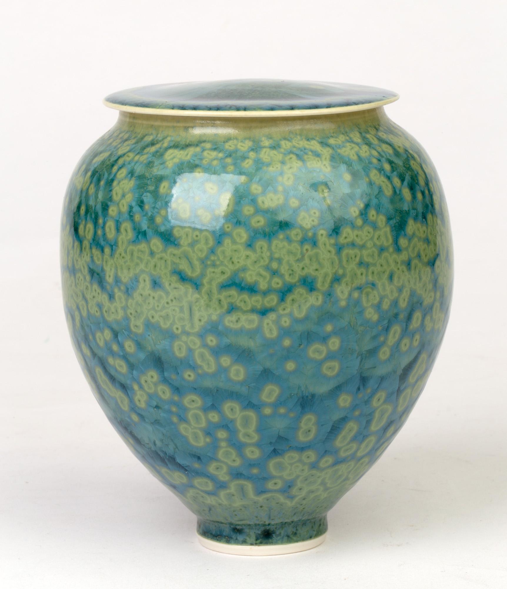 Hand-Crafted Studio Pottery Crystalline Glazed Porcelain Lidded Vessel