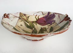 Studio Pottery Decorative Botanical Painted Lilly Bowl, Signed