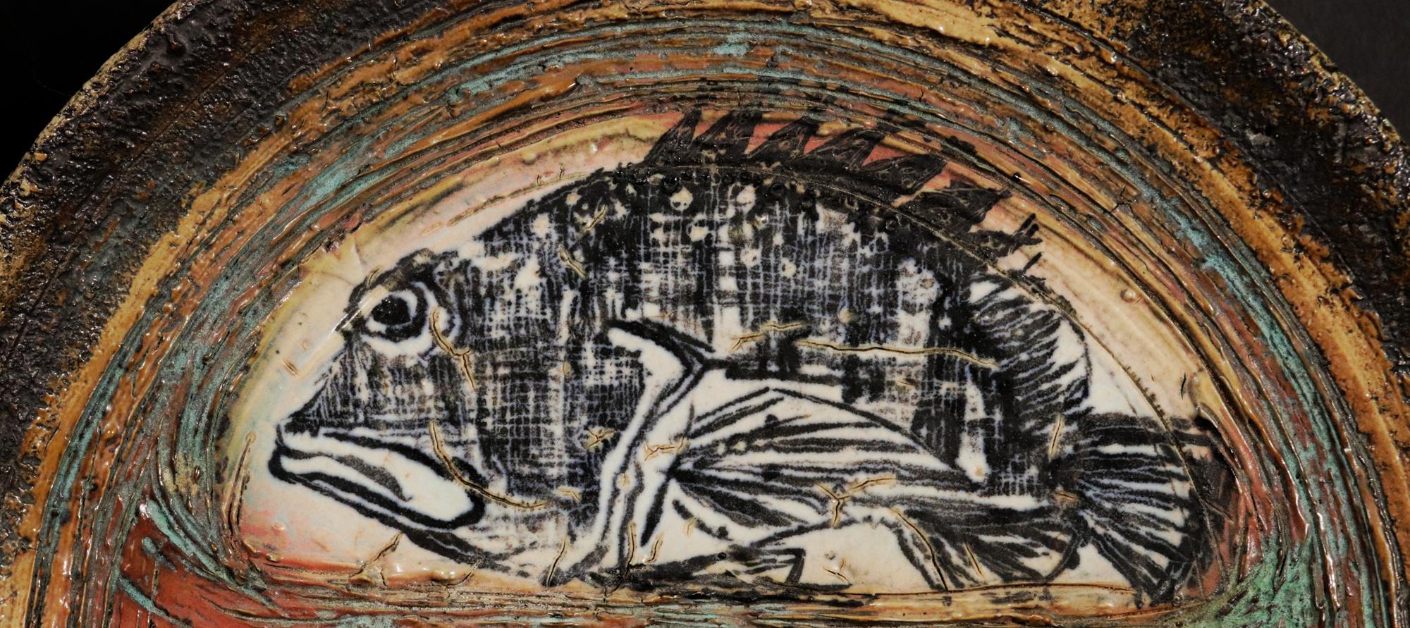 Modern Studio Pottery Double Fish Dish, Dated 2003 For Sale