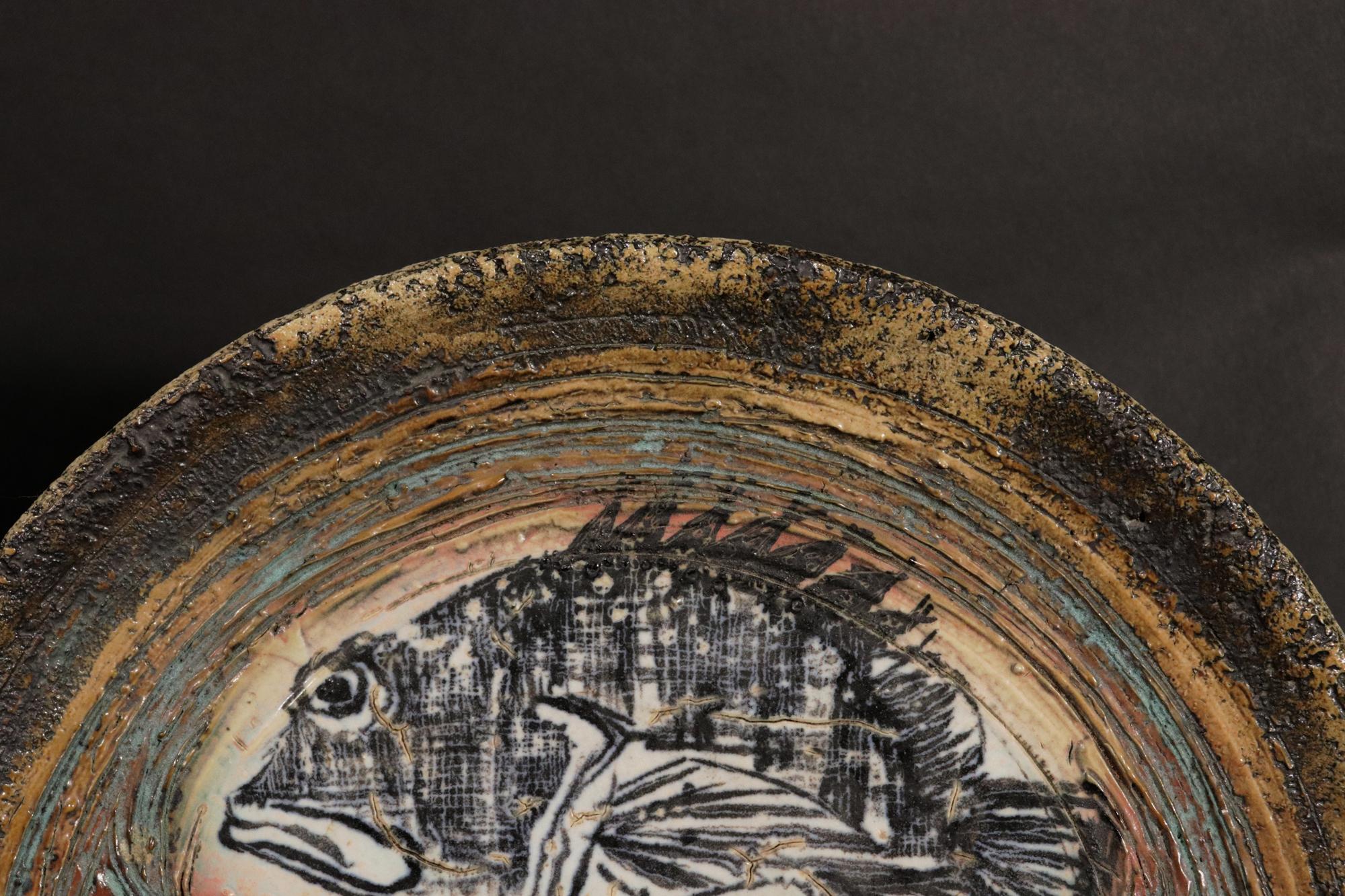 Contemporary Studio Pottery Double Fish Dish, Dated 2003 For Sale
