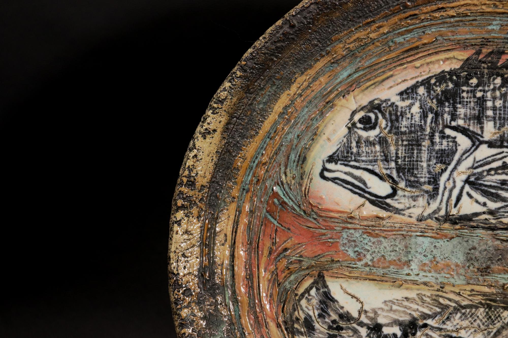 Ceramic Studio Pottery Double Fish Dish, Dated 2003 For Sale