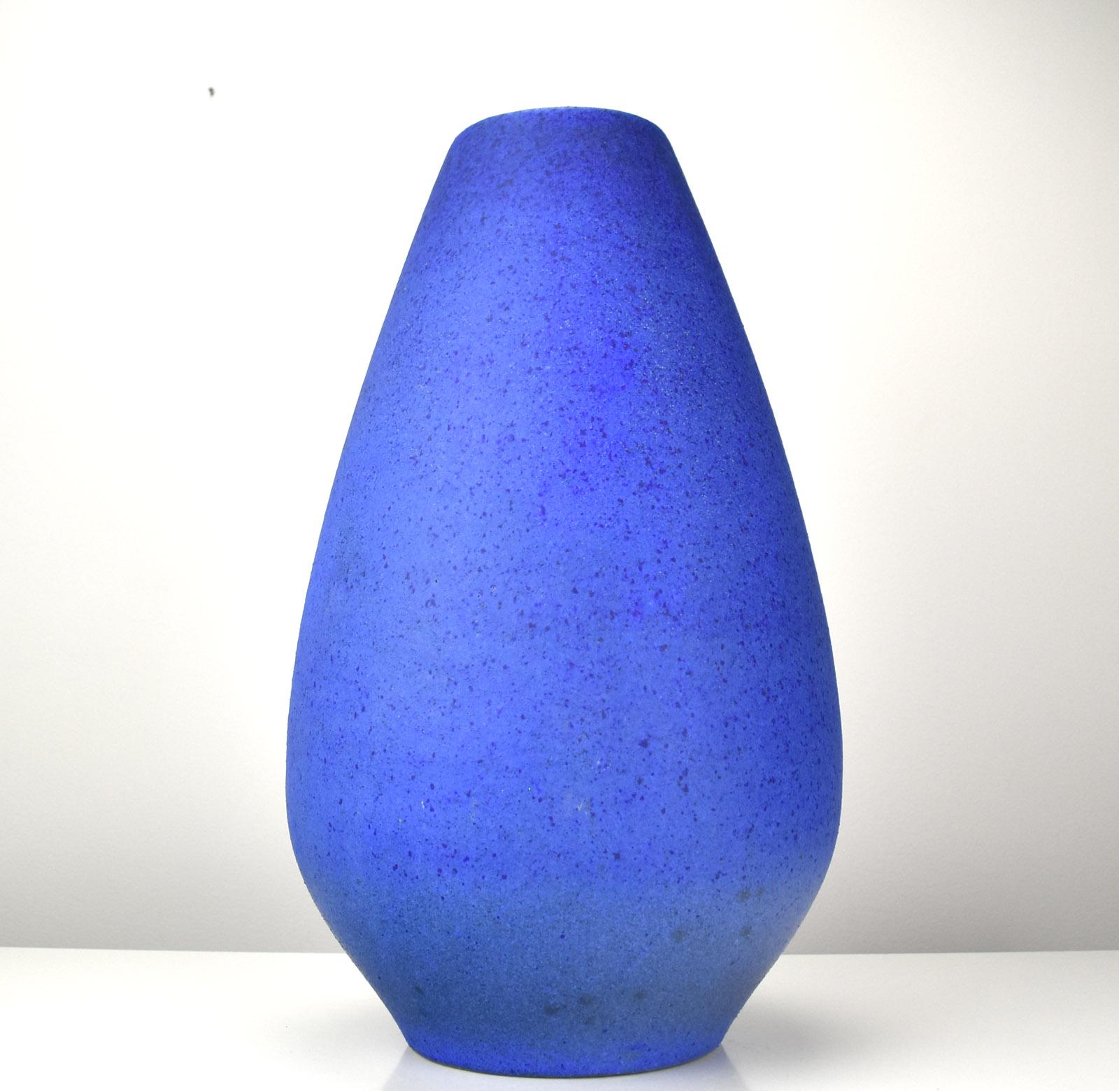 German Studio Pottery Floor Vase Intense Blue WGP Fat Lava Retro Mid Century Modern For Sale