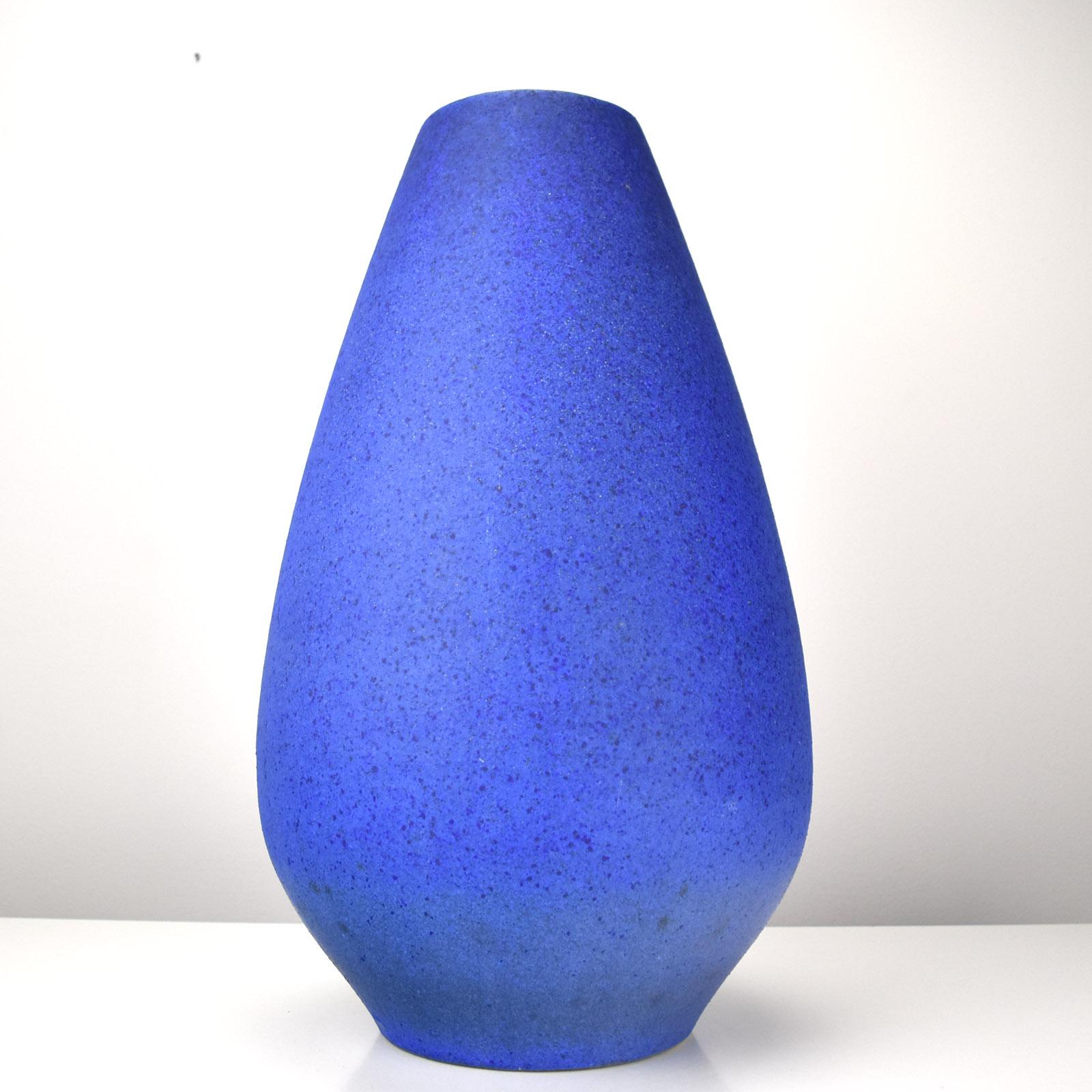 Glazed Studio Pottery Floor Vase Intense Blue WGP Fat Lava Retro Mid Century Modern For Sale