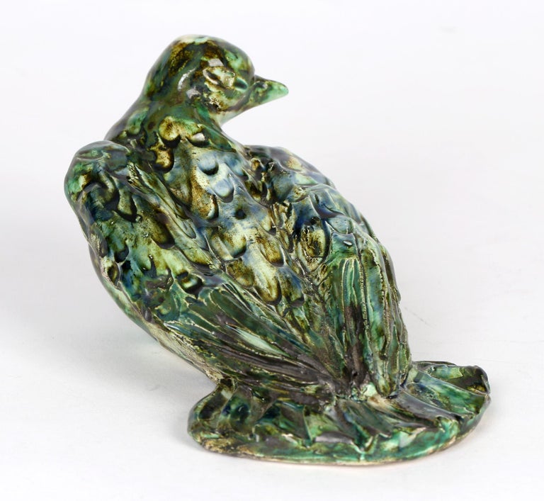 English Studio Pottery Glazed Figure of a Resting Bird Signed Heptagon Dated 1976 For Sale